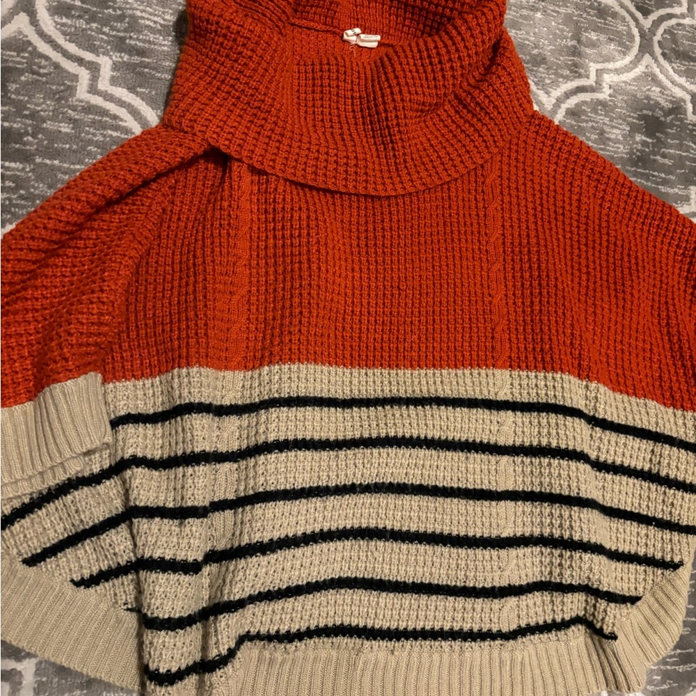 Anthropologie Moth Poncho Sweater Size XS Small Orange Tan Striped